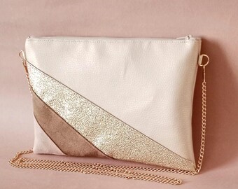 Hochzeits-Clutch, Abend-Clutch in Perlmutt-Elfenbein, Gold, Schokoladenbeige Pailletten - Hochzeits-Clutch - Geschenkidee für Frauen - Après la Plage ©