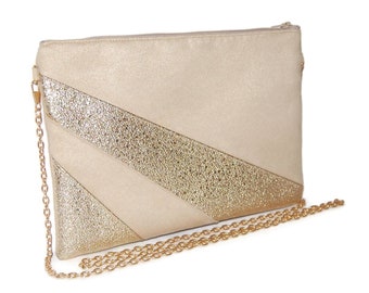 Hochzeits-Clutch, beige und goldene Glitzer-Abend-Clutch – Hochzeits-Clutch – Geschenkidee für Frauen – After the Beach ©