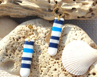 Boucles d'oreilles argile polymère et résine, Bijoux marinière , Cadeau témoin mariage, cadeau fête des mères,  Après la Plage