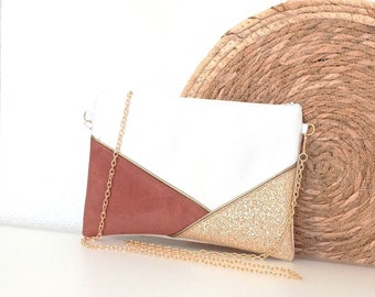 Wedding clutch evening bag white pink terracotta gold sequins (faux leather, suede) Bridesmaid witness gift After the Beach