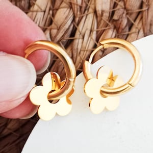 Gold stainless steel flower hoop earrings - Flower earrings - Valentine&#39;s Day, Mother&#39;s Day, wedding gift - After the Beach