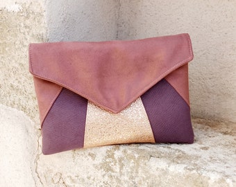 Wedding clutch, peach pink evening clutch, pink gold, powder pink - Envelope clutch, handbag - Witness gift - After the Beach