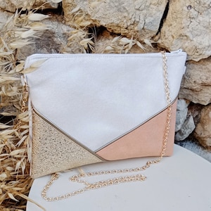 Wedding clutch bag white-ecru peach gold sequins evening bag, Faux leather suede, Woman gift ceremony witnesses After the Beach image 1