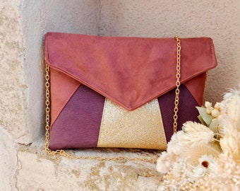 Pochette da sposa, pochette da sera rosa marsala, viola, glitter