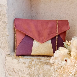 Wedding clutch, marsala pink, purple, gold glitter evening clutch - Envelope clutch, handbag - Witness gift - After the Beach