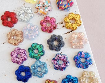 Lou flower hoop earrings, resin, glitter, stainless steel, interchangeable resin flowers, 20 mm - Gift, Mother's Day, wedding, After the Beach