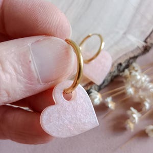 Creole flowers resin heart asymmetrical translucent pastel pink glitter stainless steel Interchangeable tassels 20 mmAfter the Beach