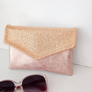 Pochette compagnon simili cuir or rose paillettes sac portefeuille porte chéquier pochette Sac pochette cadeau de Noël  Après la Plage