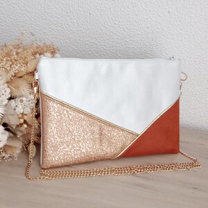 Wedding clutch, evening clutch, white bag, orange faux leather copper pink gold graphic lines - Après la Plage image 2