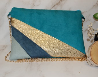 Wedding bag clutch, duck blue evening bag, gold, storm blue, celadon - Gift for women - Wedding witness gifts After the Beach ©