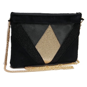 Wedding bag pouch, black evening, anthracite and gold golden graphic line - Wedding pouch, witness gift - After the Beach ©