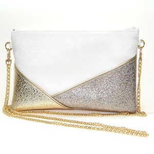 Wedding clutch evening clutch suede ivory bag faux leather sequin, gold and bronze graphic line - After the Beach ©