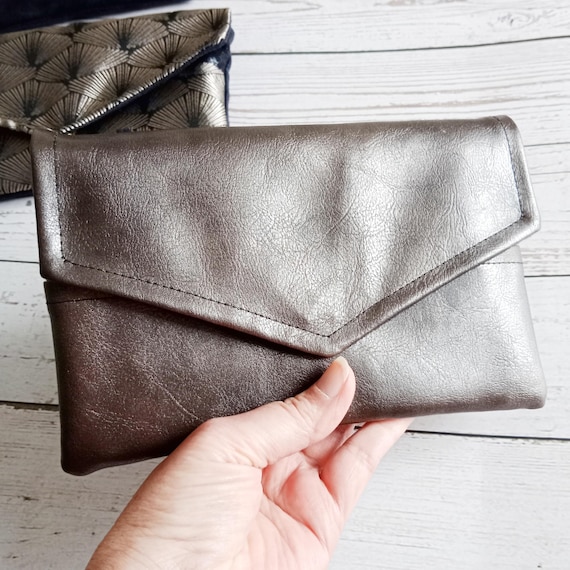 Companion wallet checkbook holder pouch silver gray faux leopard leather  Women's clutch bag Christmas gift After the Beach