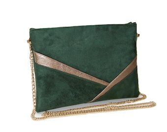 Sac pochette de soirée, pochette vert sapin et doré bronze - Pochette de mariage - Cadeau cérémonie - Après la Plage