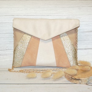 KALEO - Pochette mariage, pochette soirée écru rose poudré, doré beige - Idée cadeau pour femme - Après la Plage ©