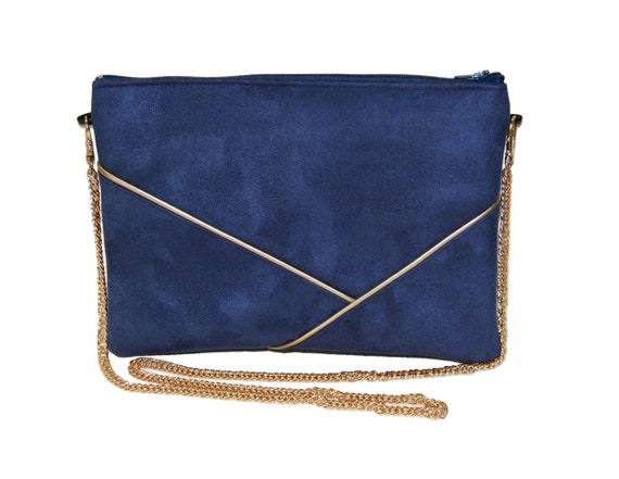 Leather Clutch Large Navy Blue Clutch Bag Navy Blue Gold Clutch