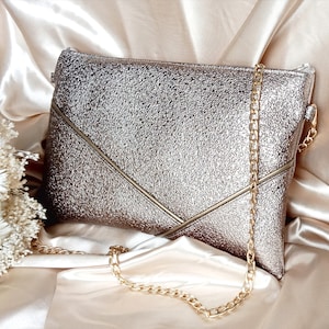 Glitter bronze wedding clutch, faux leather glitter evening clutch - Witness, ceremony, bridesmaid - After the Beach