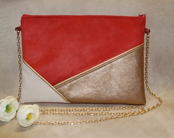 Pochette mariage, pochette de soirée, pochette terracotta, beige, doré, pochette sac style Art Deco - Après la Plage