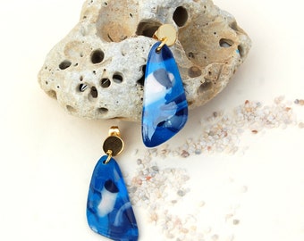 Boucles d'oreilles argile polymère et résine Collection HARMONIE bleue, bijoux hypoallergénique, Mariage, fête des mères,  Après la Plage