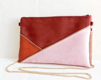 Clutch de noche, ante rosa naranja terracota - Bolso de noche, boda, ceremonia, regalo de testigo Navidad - Après la Plage ©