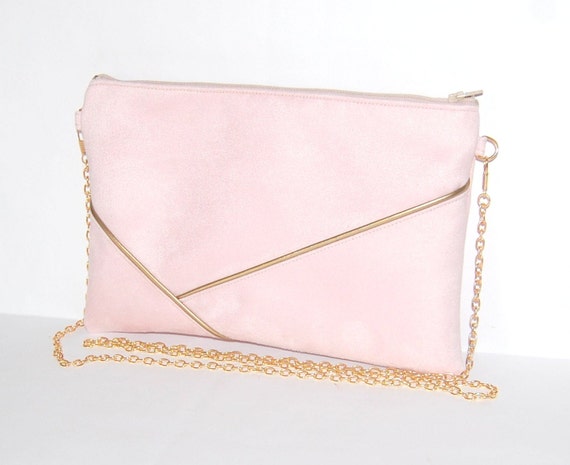 Rosa Cipria Pochette Scamosciata Rosa Clutch Da Sposa Rosa Pastello E Oro,  Pochette Da Sera, Borsa In