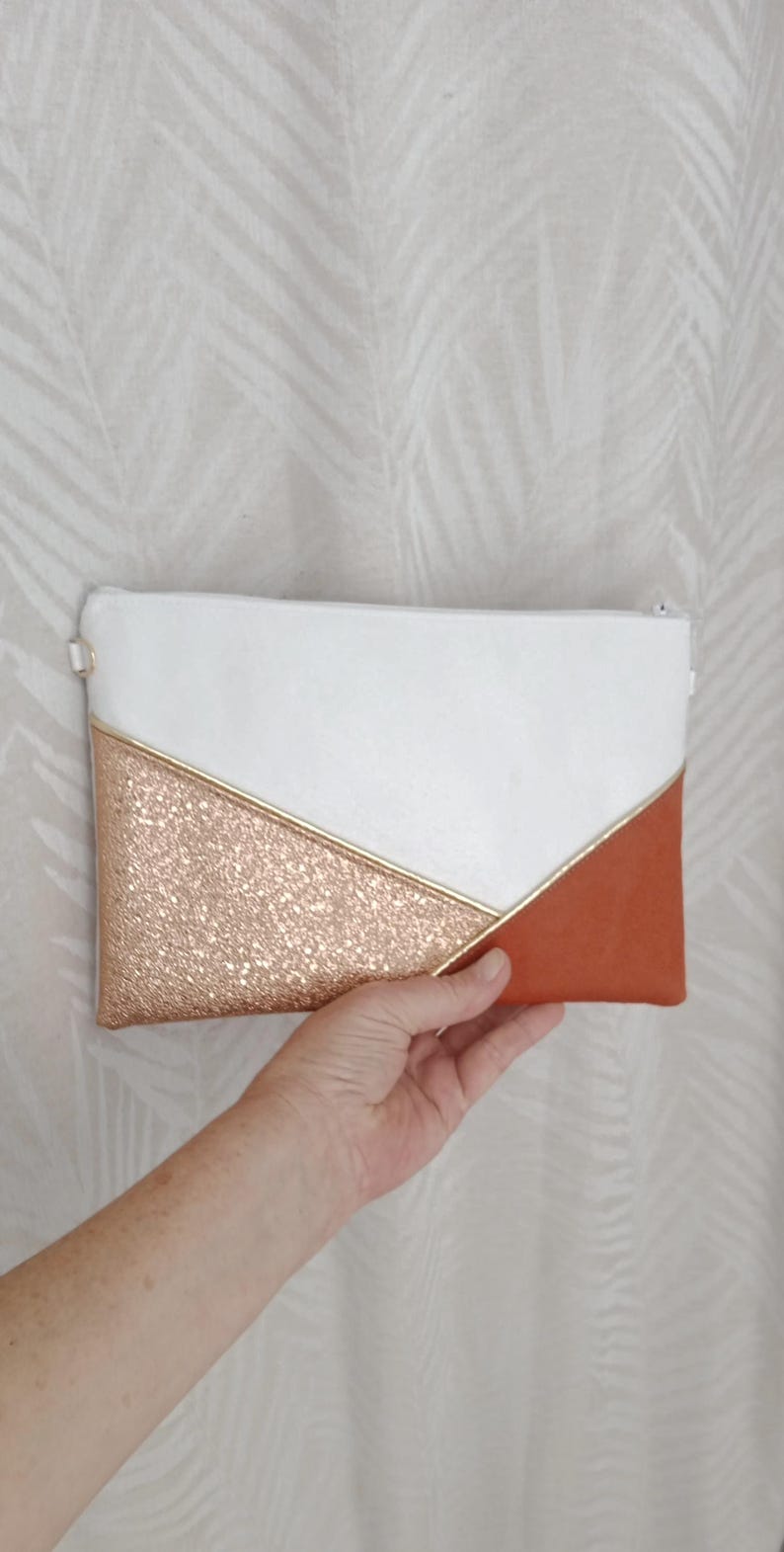 Wedding clutch, evening clutch, white bag, orange faux leather copper pink gold graphic lines - Après la Plage image 5