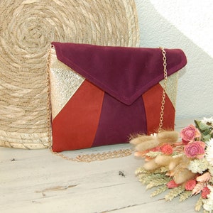 Umschlag-Clutch, Abend-Clutch, Hochzeits-Clutch, Burgunderrot, rostfarbener Ziegelgold-Glitzer – Geschenk zur Trauzeugin After the Beach ©