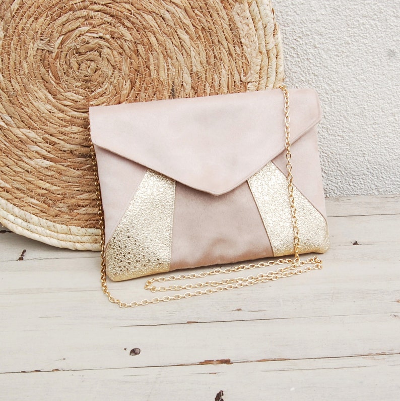 Pochette mariage, pochette soirée, beige doré paillettes Pochette enveloppe, sac à main Après la Plage © image 2