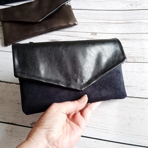 Portefeuille compagnon de sac porte chéquier pochette noire dorée suédine paillettes  Sac pochette pour femme cadeau de Noël  Après la Plage