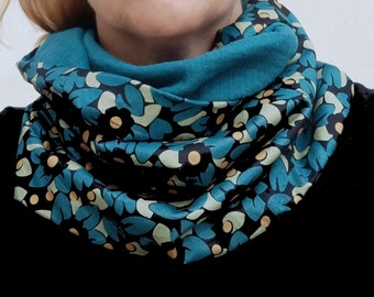 Women's snood, double collar, tube scarf, scarf, neck warmer, double gauze, viscose, duck blue flowers Women's gift - After the Beach