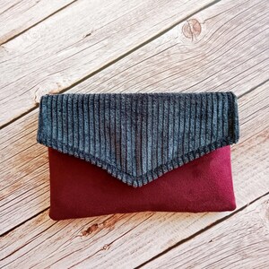 Pochette compagnon velours côtelé gris anthracite bordeaux sac portefeuille porte chéquier pochette sac cadeau de Noël  Après la Plage
