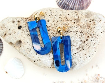 Boucles d'oreilles arche argile polymère et résine Collection HARMONIE bleue, bijoux femme, Mariage, fête des mères, Après la Plage