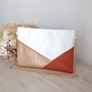Wedding clutch, evening clutch, white bag, orange faux leather copper pink gold graphic lines - Après la Plage image 3