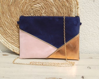 Wedding pouch, evening pouch, navy blue bag, powder pink, rose gold - Playa pouch - After the Beach