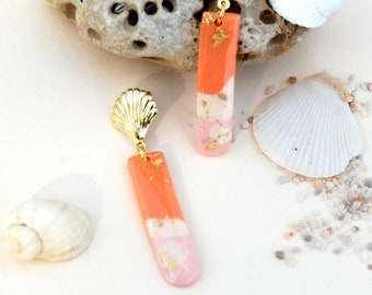 Earrings clay polymer and resin Abstract collection pink, coral and gold, gifts witness wedding, Mother's Day, After the Beach