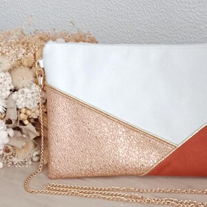 Wedding clutch, evening clutch, white bag, orange faux leather copper pink gold graphic lines - Après la Plage image 4