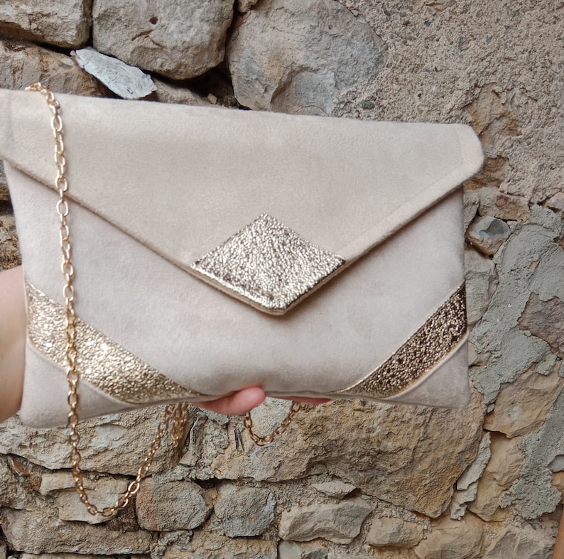 Wedding clutch, evening clutch, golden beige sequins Envelope clutch, handbag After the Beach © image 5