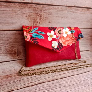 Pochette compagnon sac porte feuille porte chéquier pochette rouge motif fleurs Sac pochette femme cadeau de Noël  Après la Plage