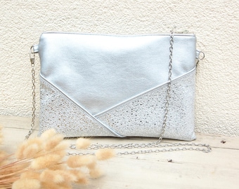 Clutch Bag Clutch Pailletten Silber Silber Glitzer Tasche Clutch