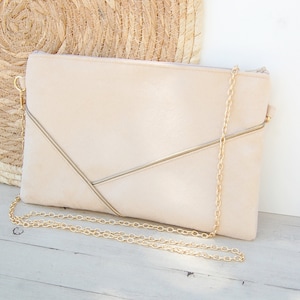 Hochzeits-Clutch, Abend-Clutch, Rand in Beige und Gold, anpassbare Clutch (Wildleder/Kunstleder) – Après la Plage