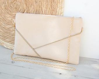 Hochzeits-Clutch, Abend-Clutch, Rand in Beige und Gold, anpassbare Clutch (Wildleder/Kunstleder) – Après la Plage