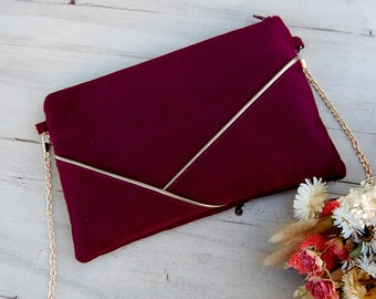 Pochette mariage, pochette de soirée, sac bordeaux simili cuir doré - Pochette personnalisable - Cérémonie, témoin de mariage Après la Plage