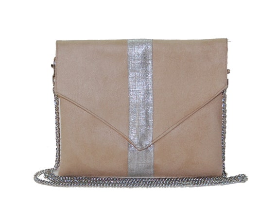 beige suede clutch