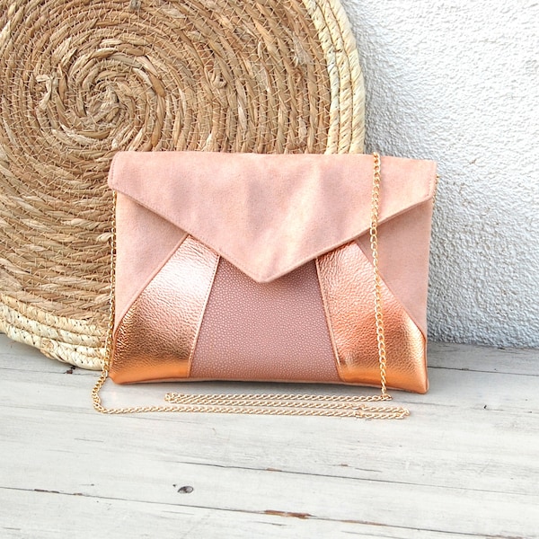 Wedding clutch, peach pink evening clutch, pink gold, powder pink - Envelope clutch, handbag - Witness gift - After the Beach