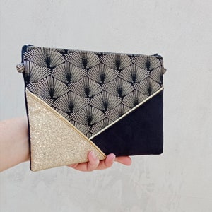Evening clutch, black suede faux leather with gold and bronze glitter, evening clutch bag, women&#39;s gift, golden bag - Après la Plage ©