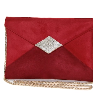 Pochette mariage, pochette de soirée, pochette enveloppe rouge cet bordeaux , paillettes dorées - cadeau Noël - Après la Plage