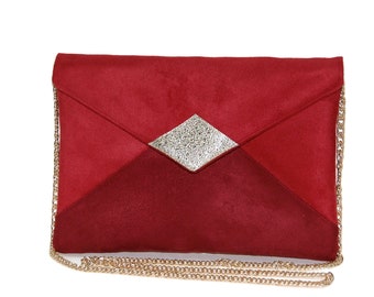 Pochette da sposa, pochette da sera, pochette a busta rossa questa bordeaux, paillettes dorate - regalo di Natale - After the Beach