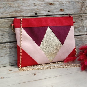 Wedding pouch, red evening clutch, plum, powder pink, imitation gold sequined leather - Bridesmaid gift - After the Beach