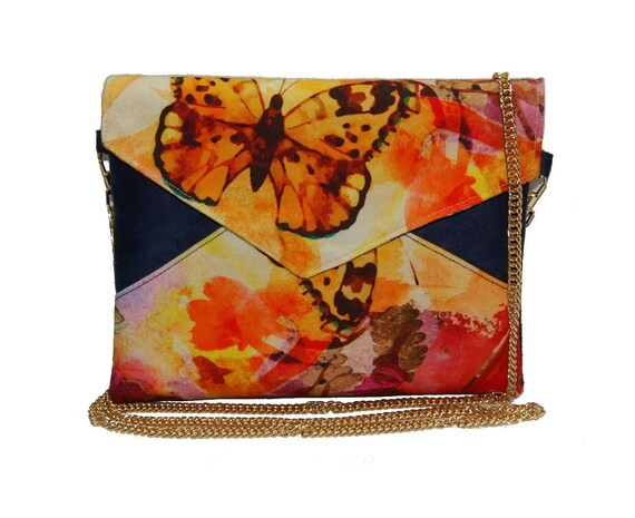 navy and yellow clutch bag