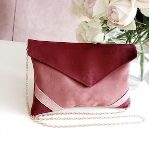 Clutch im Umschlagdesign für Hochzeiten, Abend-Clutch, Burgunderrot, Marsala-Pink, rosa Pailletten - Handtaschen-Clutch - Après la Plage ©